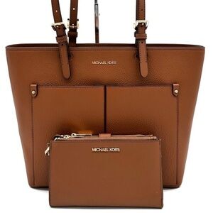 Michael Kors Jet Set Medium Pocket Tote Bag & Large Double Zip Wallet Luggage